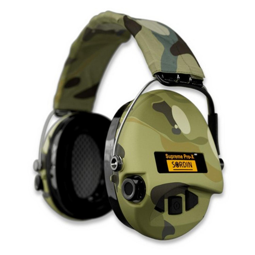 Sordin Supreme Pro-X LED Electronic Ear Defenders - Camo, Textile Headband, Gel