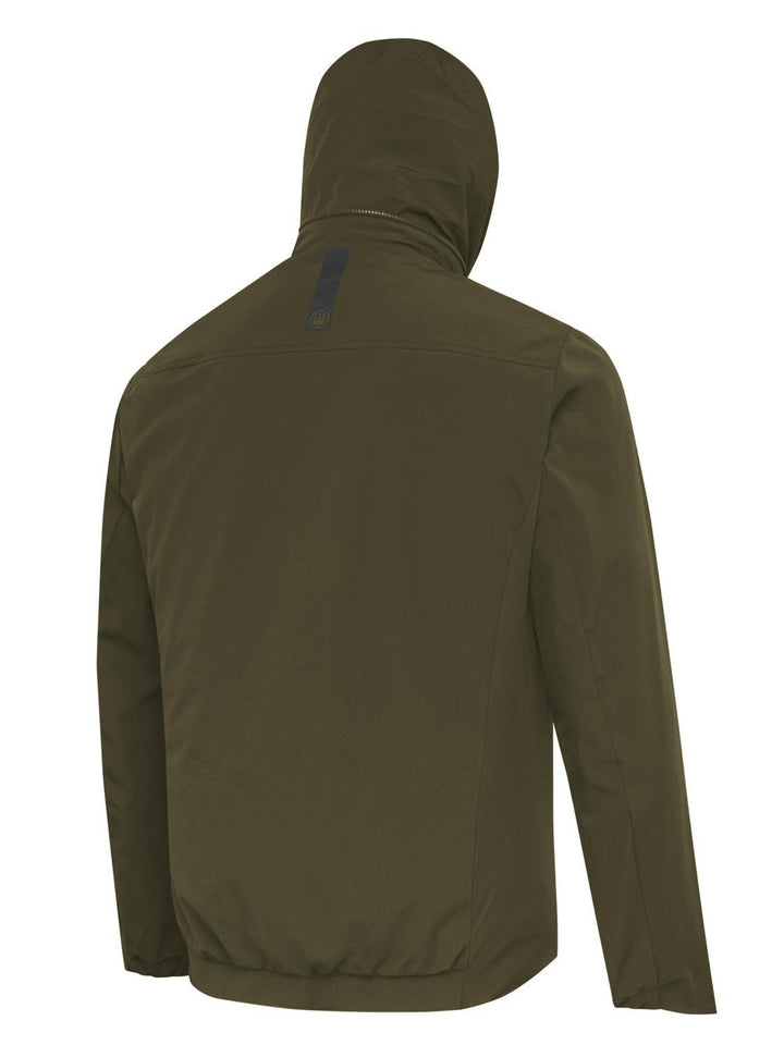 Beretta Pursuit 2 in 1 Jacket in olive green, rear three-quarter view with hood up