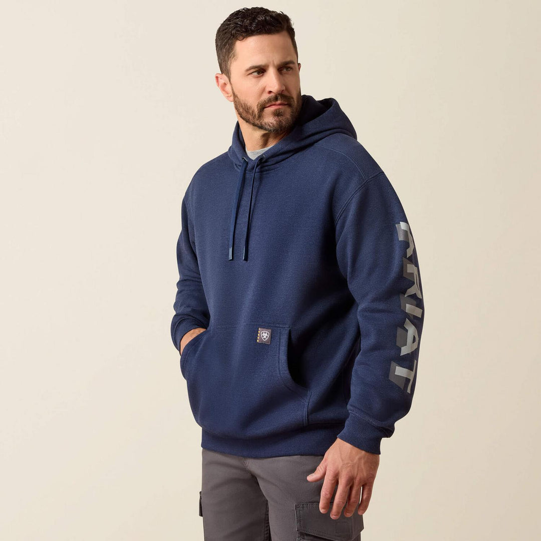 Ariat Mens Rebar Lightweight Logo Hoodie Nvyh/aloy
