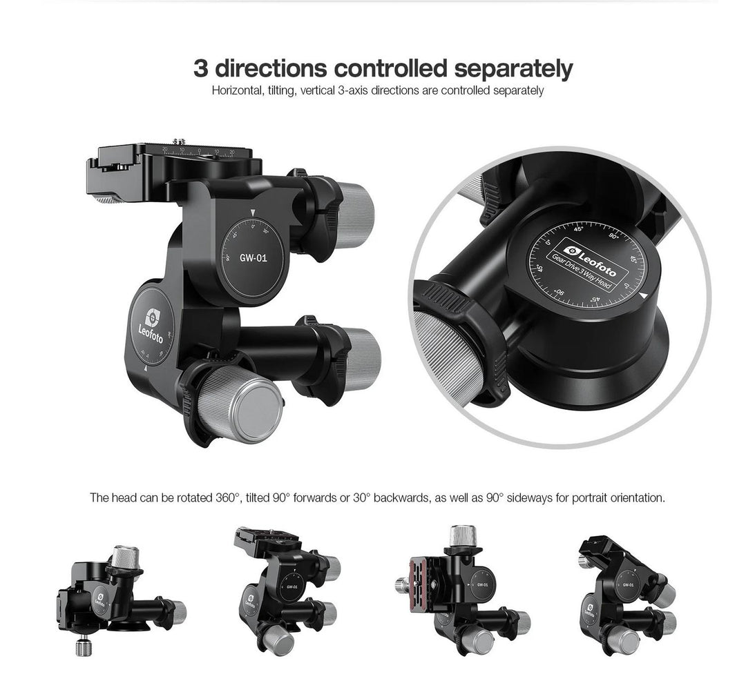 Leofoto GW-01 Three-Way Geared Head with Arca Quick Release Plate