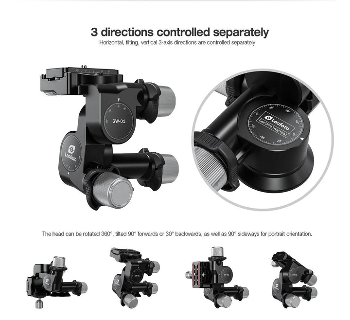 Leofoto GW-01 Three-Way Geared Head with Arca Quick Release Plate