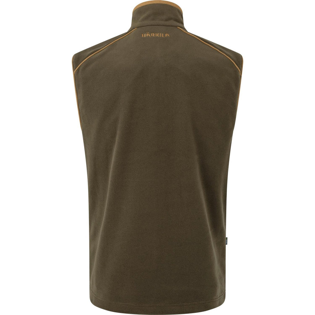 Härkila Sandhem 200 fleece waistcoat in Willow olive, rear view with the tonal HARKILA wordmark across the upper back
