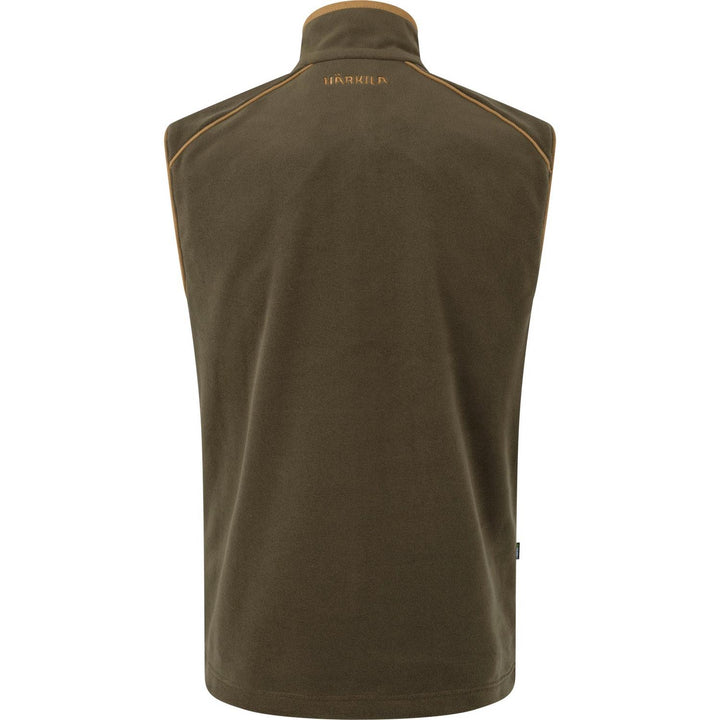Härkila Sandhem 200 fleece waistcoat in Willow olive, rear view with the tonal HARKILA wordmark across the upper back