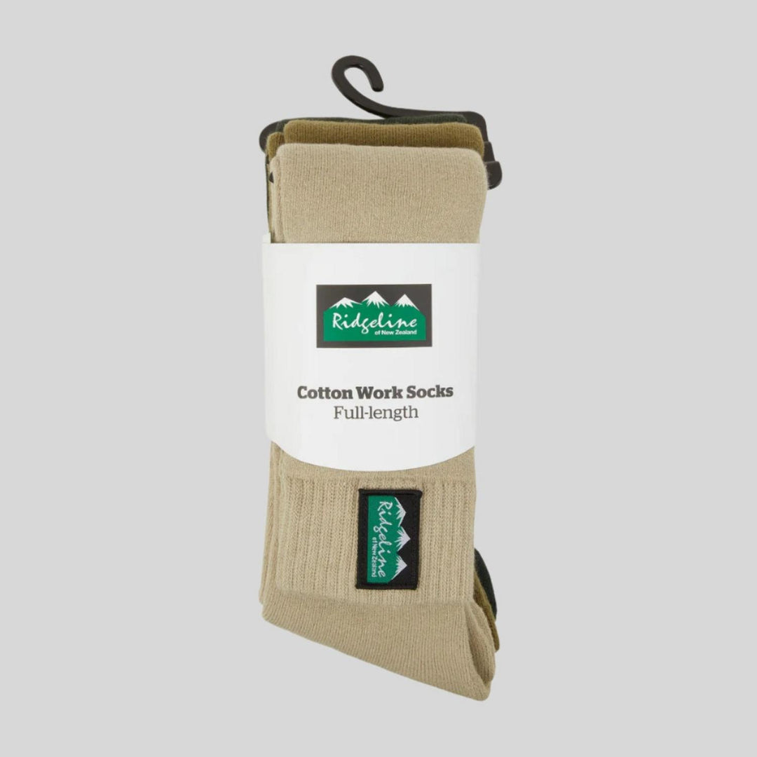 Ridgeline Cotton Work Socks Full Length - Olive Multi