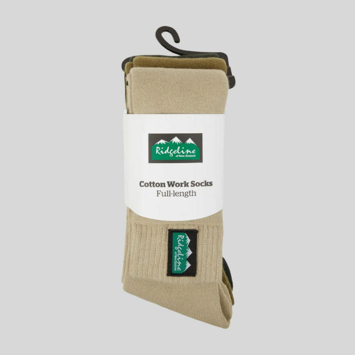 Ridgeline Cotton Work Socks Full Length - Olive Multi