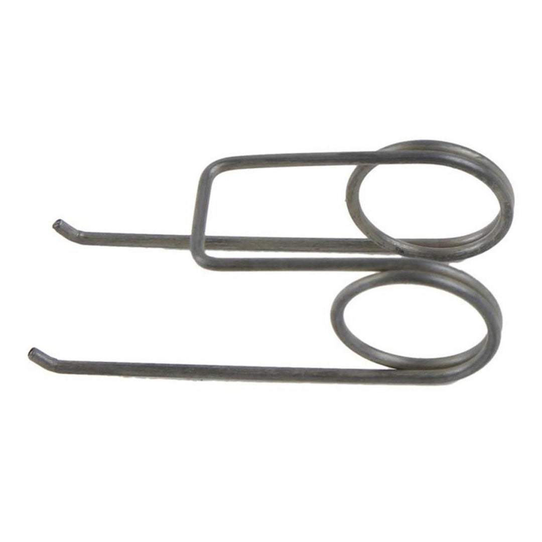 Smith & Wesson M&P 15-22 trigger spring, bare steel torsion spring formed into two coils with hooked legs, shown flat on white