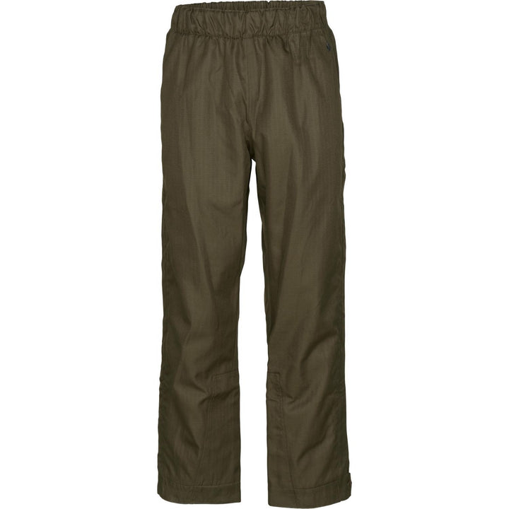 Seeland Buckthorn overtrousers, olive green, front view showing side seam zip and plain leg finish