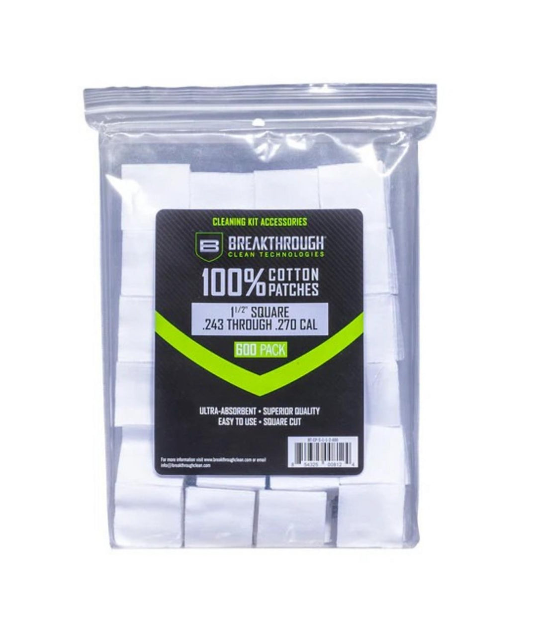 Breakthrough Clean Cotton Patches 1.5" .243-.270 Cal (600)