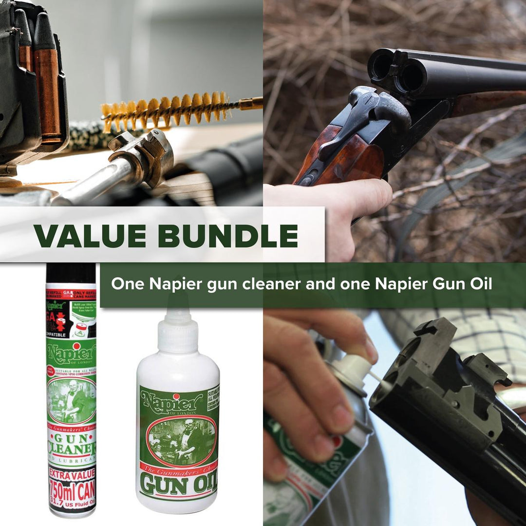 BushWear Napier Gun Cleaner 750ml Spray and Napier Gun Oil 125ml Bundle