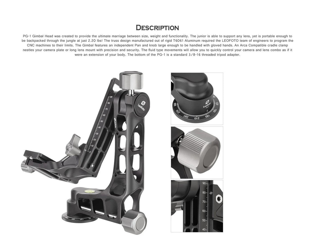 Leofoto PG-1 Lightweight Gimbal Head for Telephoto Lenses