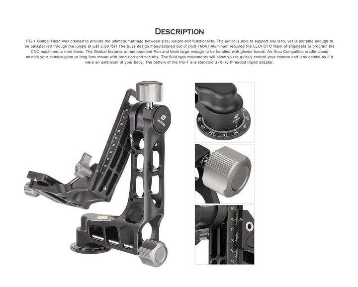 Leofoto PG-1 Lightweight Gimbal Head for Telephoto Lenses