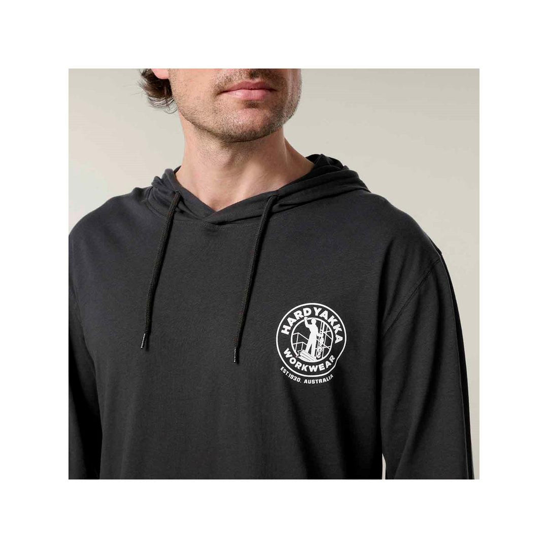 Hard Yakka Hooded Long Sleeve Tee Charcoal