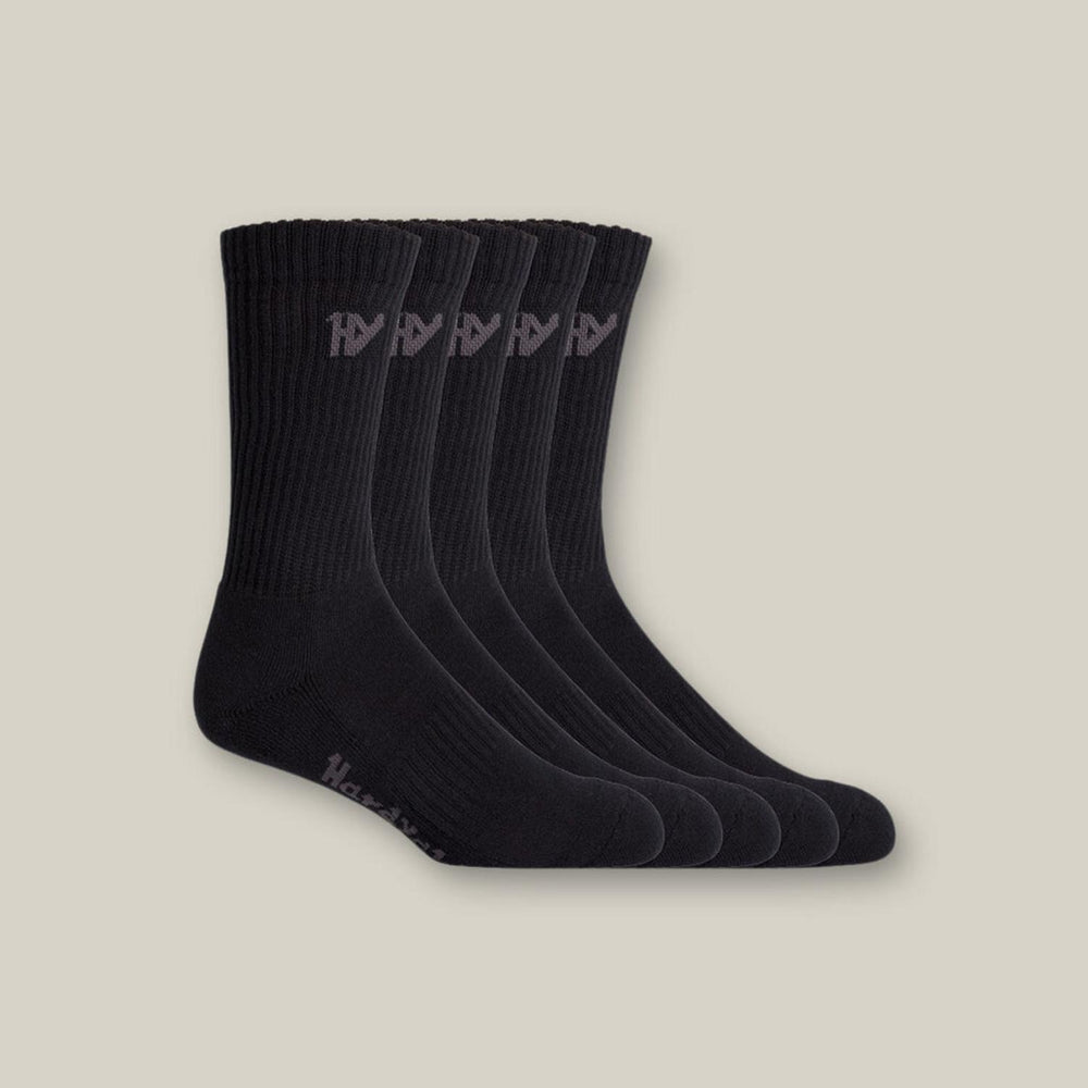 Hard Yakka Crew Five Pack Worksock Black - Athletic design, Padded footbed – view 2