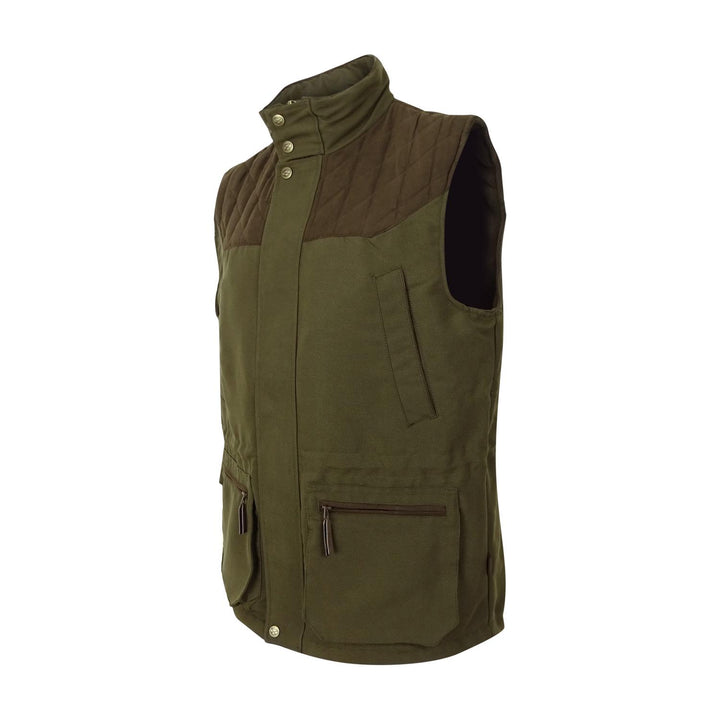 Hoggs of Fife Kincraig Field Waistcoat Olive Green - Two-tone Shell fabric: 85% micro polyester and 15% nylon honeycomb, DWR coating