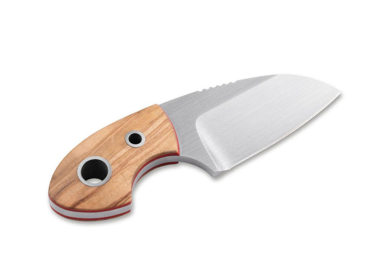 Böker Plus Gnome Olive D2 knife, olive wood handle and satin D2 blade, reverse side view