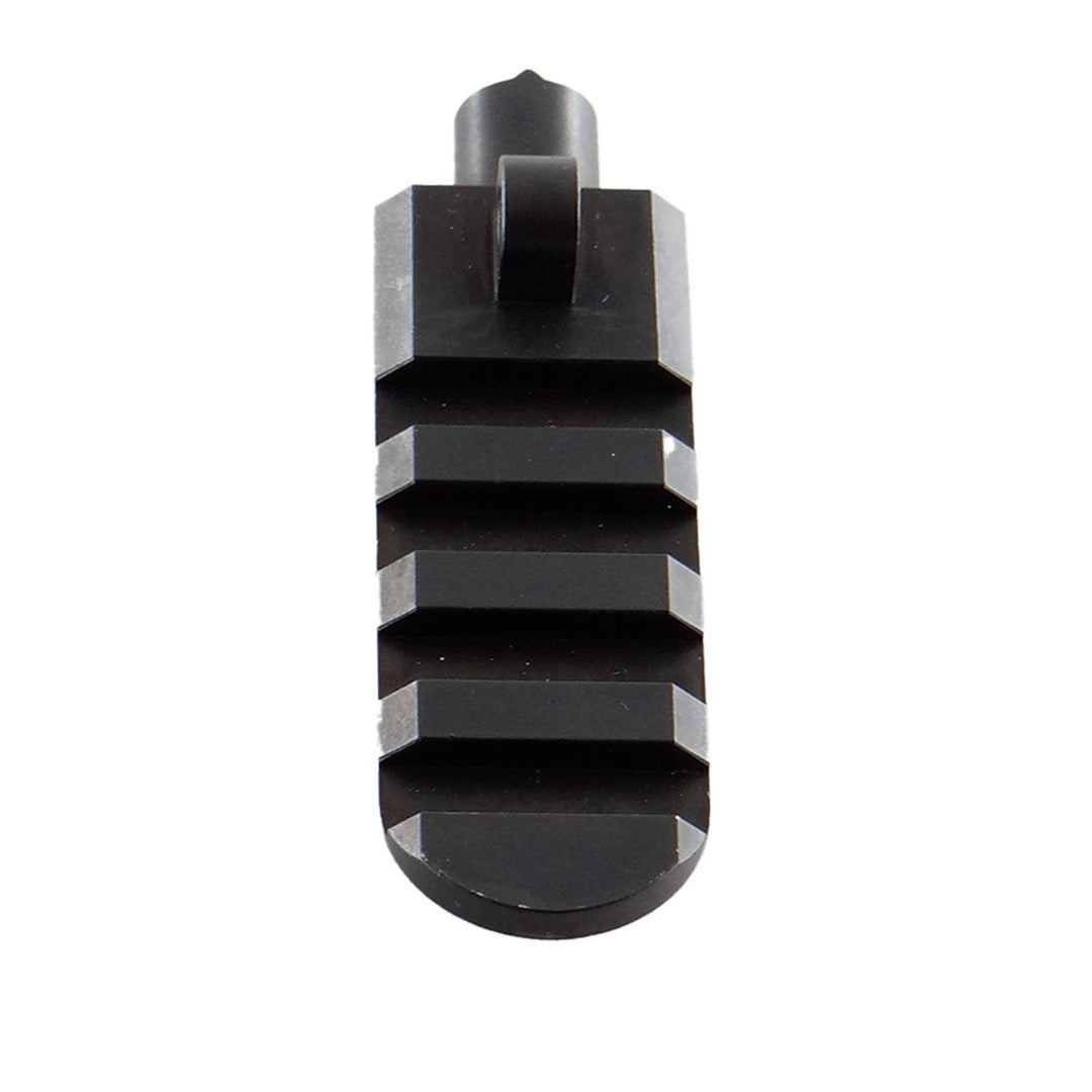 Nieload Blaser R8 front rail viewed from above, black anodised rail with four cross-slots and the sling stud at the top