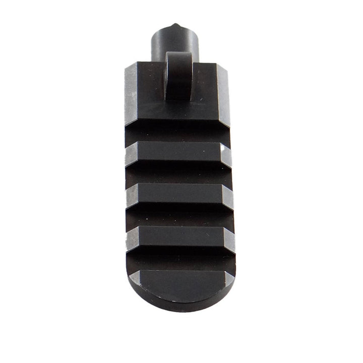 Nieload Blaser R8 front rail viewed from above, black anodised rail with four cross-slots and the sling stud at the top