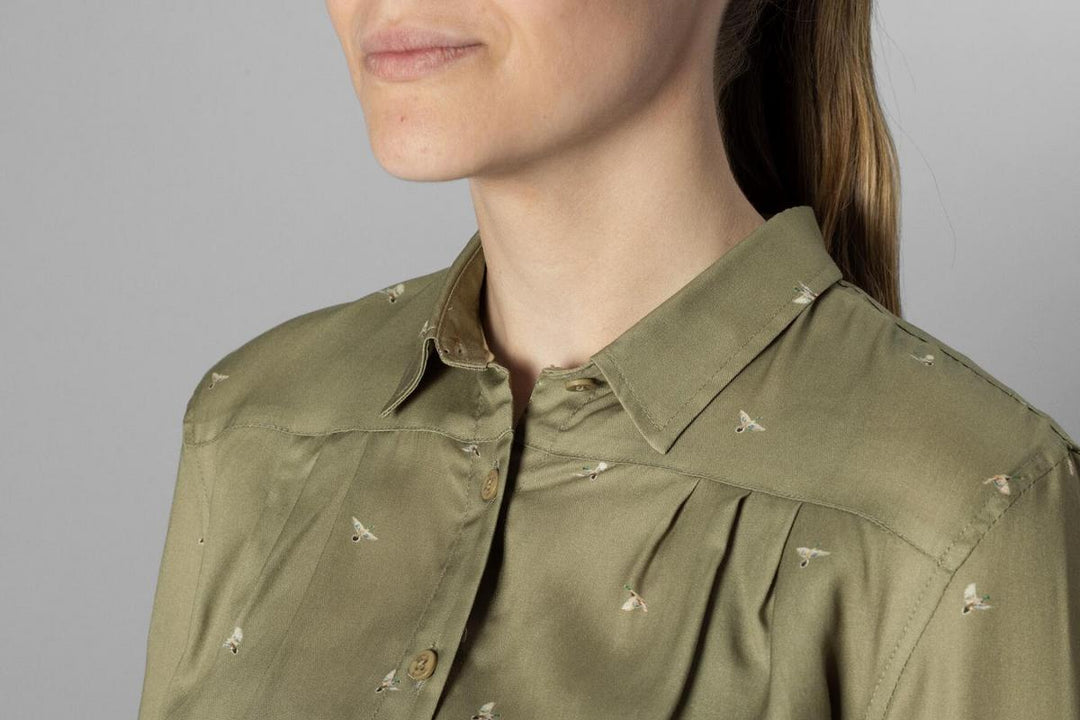 Harkila Abigail L/S shirt Women Dust green/Flying ducks