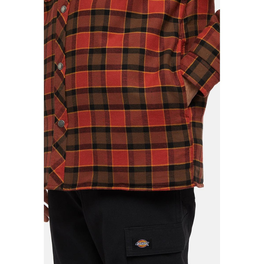 Dickies Fleece Hooded Flannel Shirt Red Ochre