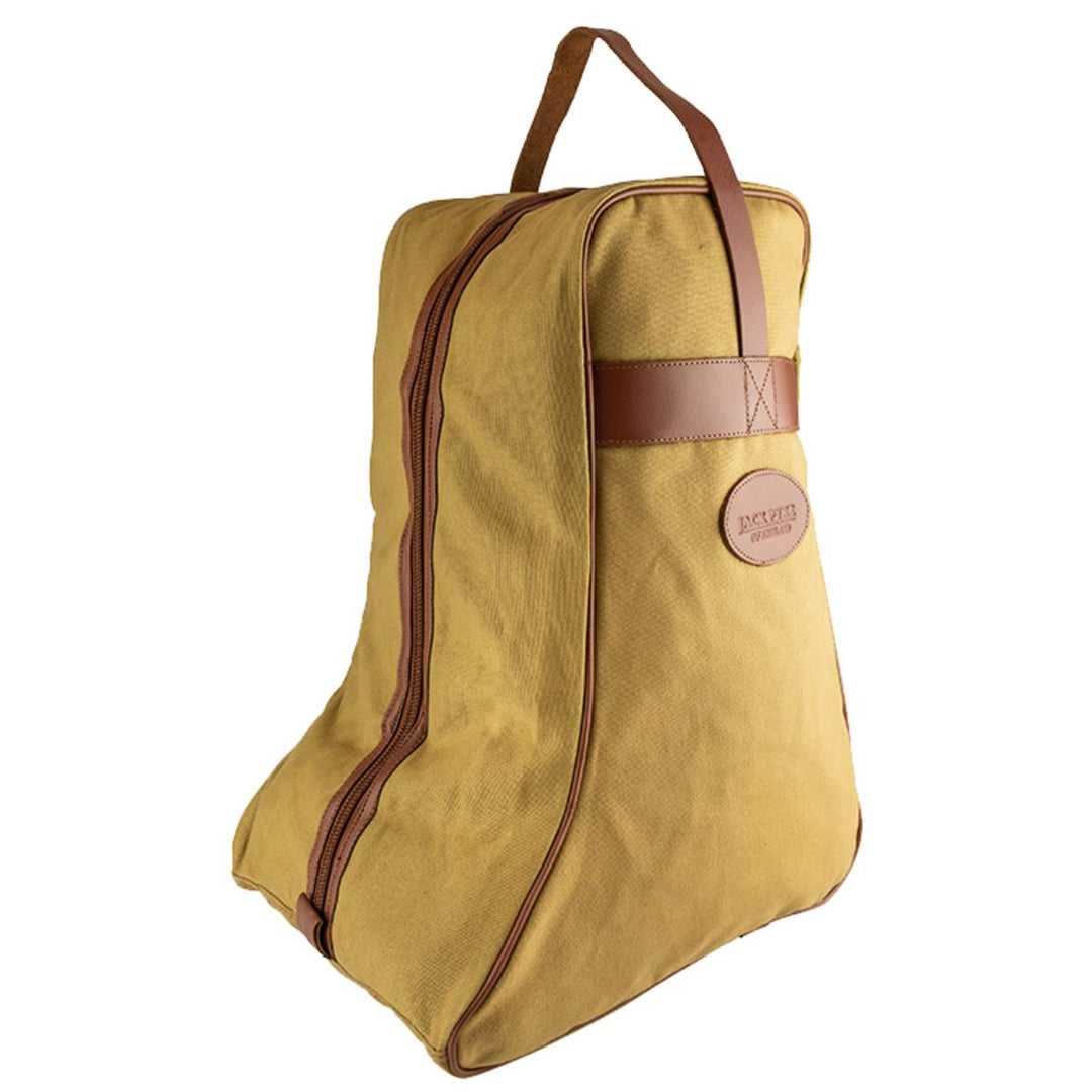Jack Pyke Canvas Boot Bag - Fawn Full length lockable front zip, Wipeable plastic base