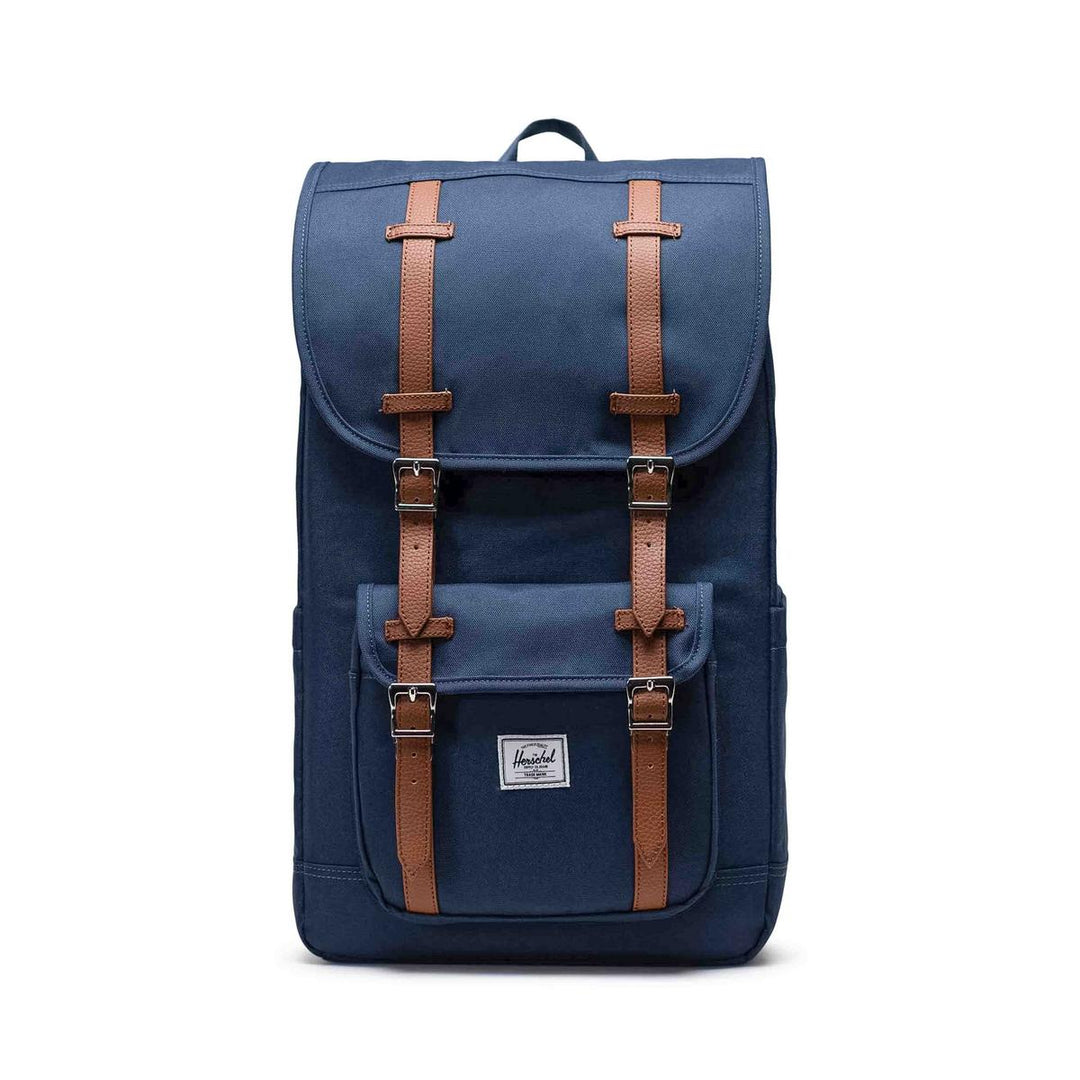 Herschel Bags Little America Backpack Navy - Tonal stripe EcoSystem Liner made from 100% recycled post-consumer water bottles, Padded and fleece lined floating sleeve fits a 15"/16" laptop
