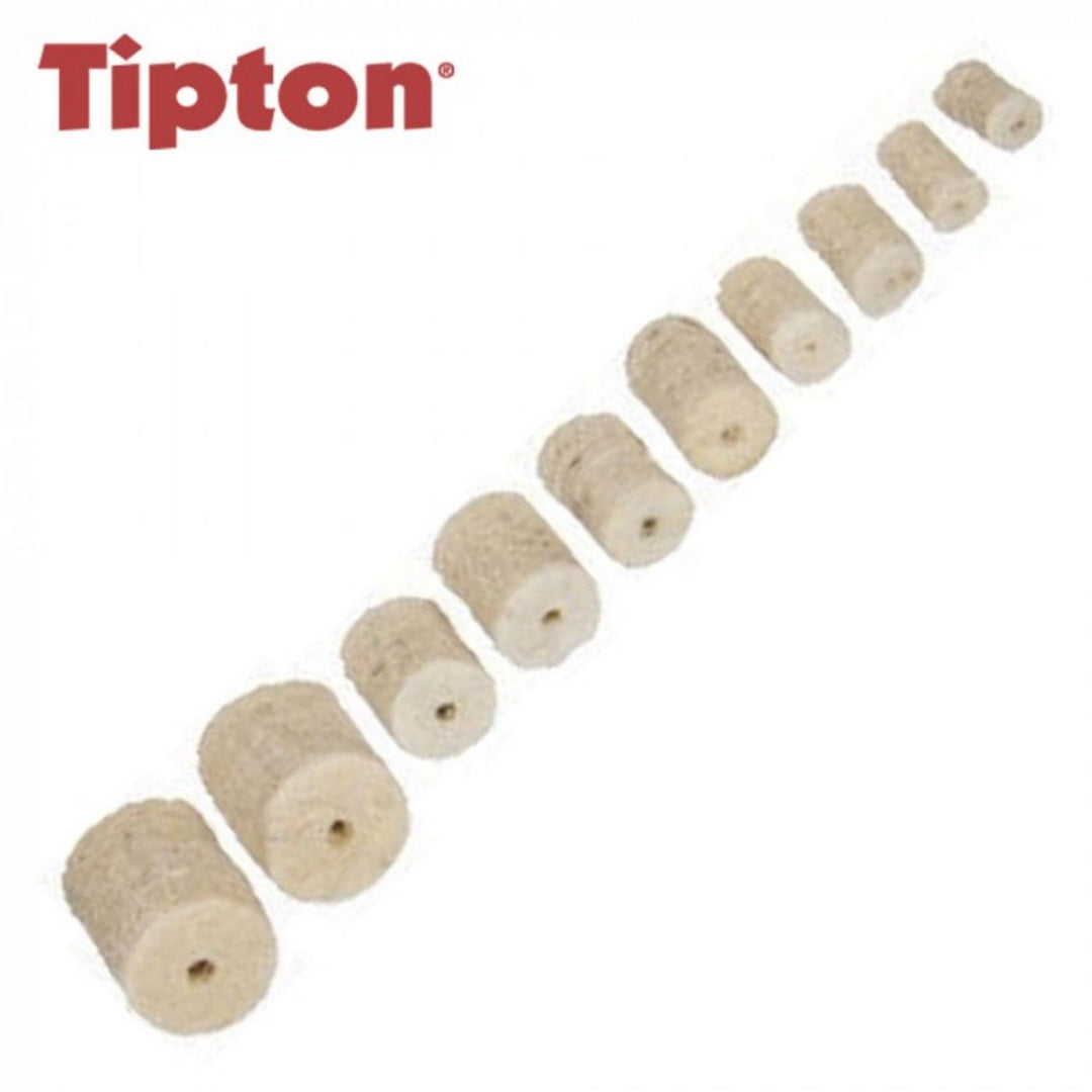 Tipton .20 calibre cleaning pellets, a diagonal row of cream felt pellets beside the red Tipton logo on white