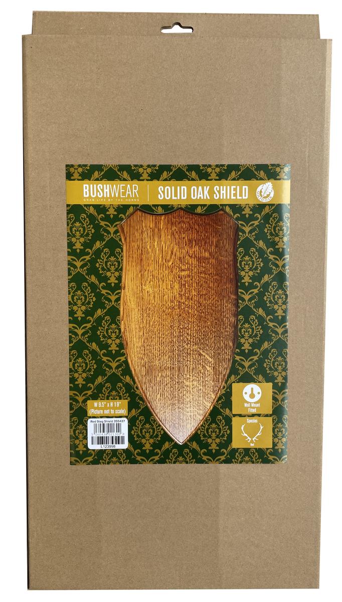 BushWear Solid Oak Red Stag Skull Shield