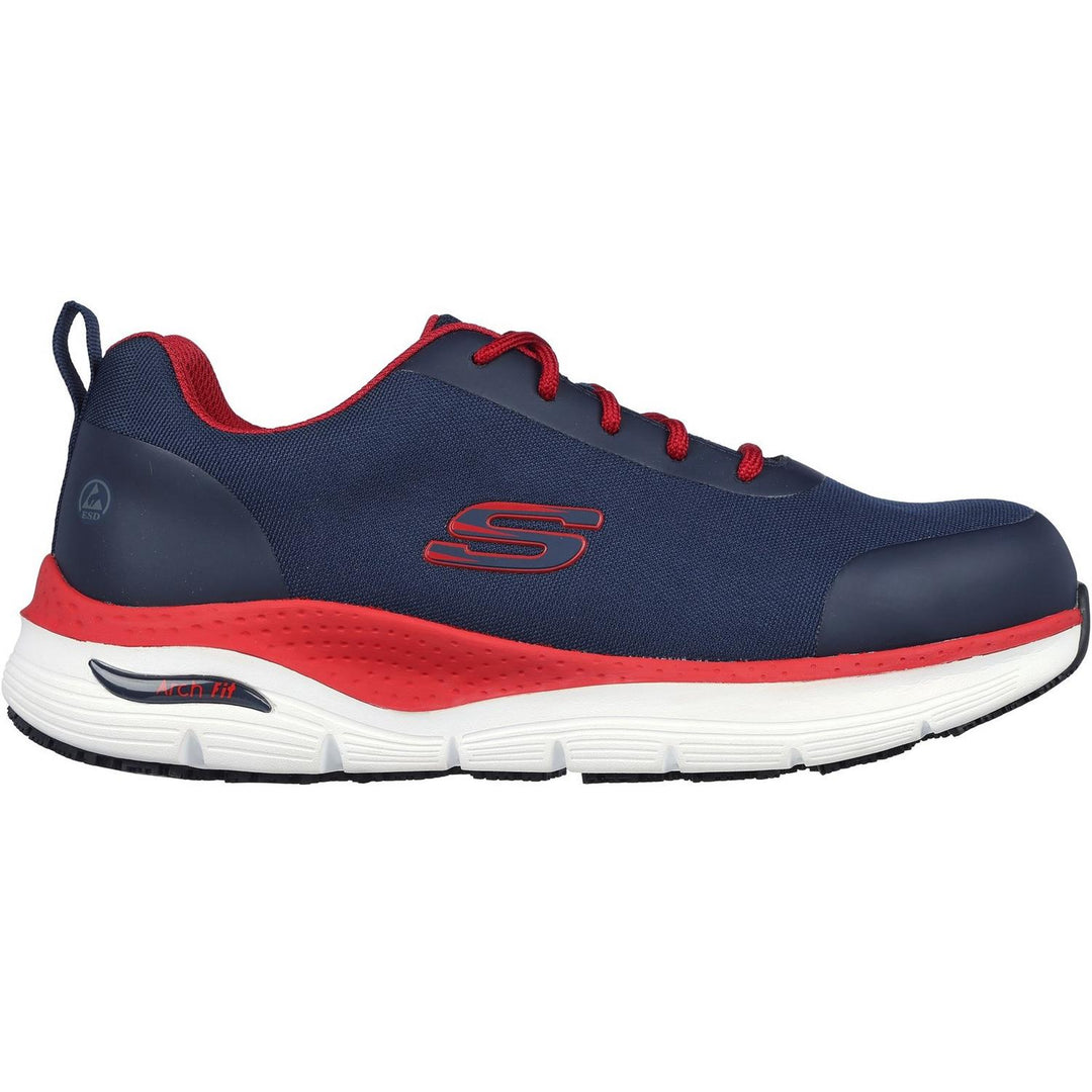Skechers Workwear Arch Fit Sr Ringstap Safety Trainer Navy/Red - Podiatrist-designed shape developed with 20 years of data and 120,000 unweighted foot scans, Removable insole helps mould to your reduce shock increase weight dispersion