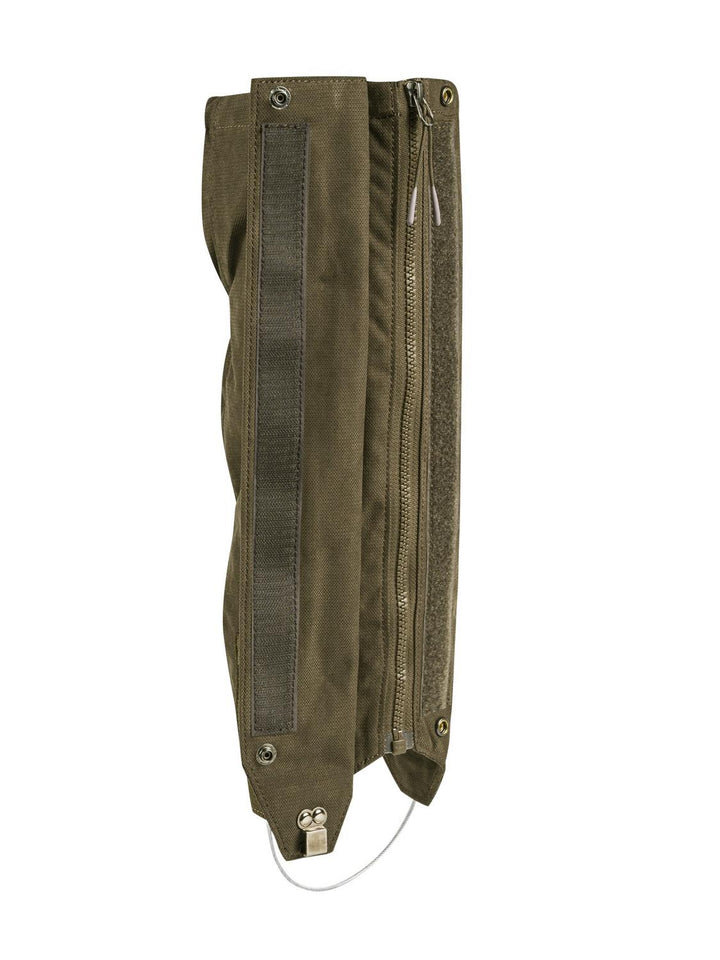 Beretta Quiet Stride gaiter in Green Moss, single gaiter shown from the back with hook-and-loop strip, zip and under-boot cord