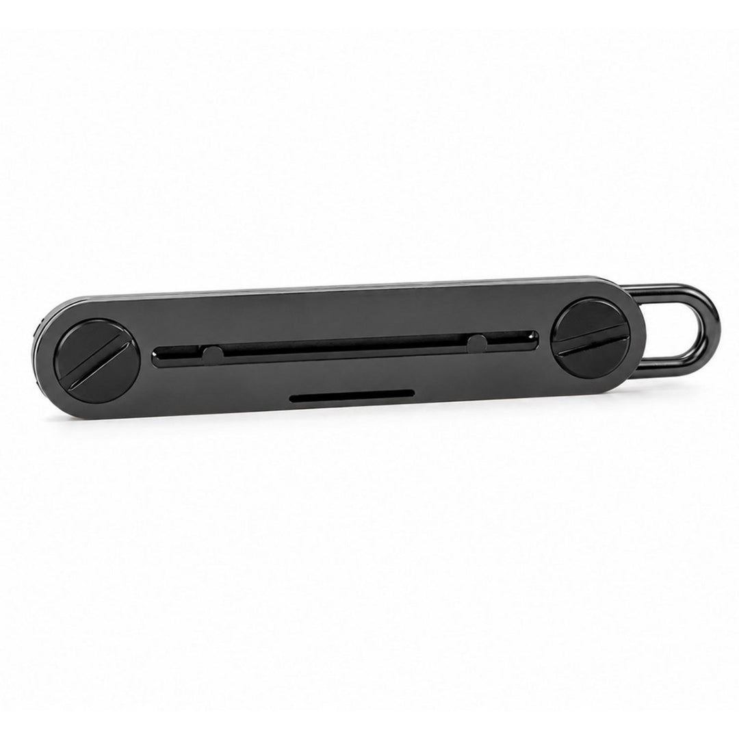 Product image currently shown for the Mjoelner fox down call: a slim black machined metal bar with two screw heads and an end loop, photographed side-on
