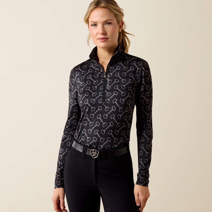 Ariat Ladies Lunaveil 1/2 Zip Long Sleeve Base Layer Blk Frnhprt
