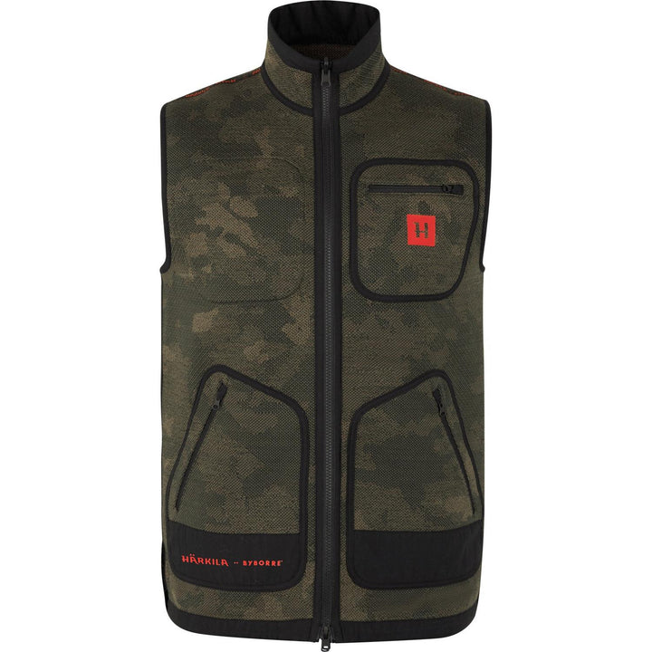Härkila Kamko Pro Edition reversible waistcoat, camouflage side front view with front zip and two lower pockets