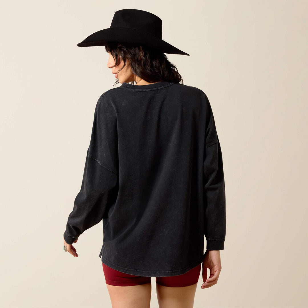Ariat Ladies Canvas Oversized Long Sleeve T-Shirt Blk Acdwsh – view 2