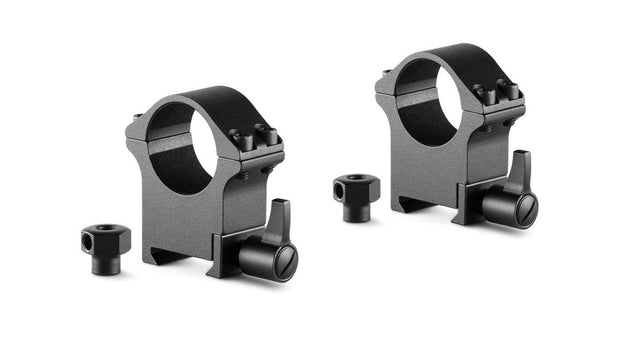 Hawke Pro Steel Ring Mounts~ 1, High, with Lever (fitted) and Nut Mounts