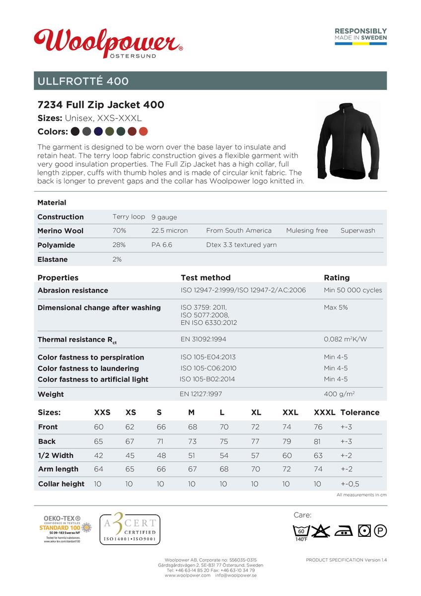 Woolpower Full Zip Jacket 400 Pine Green