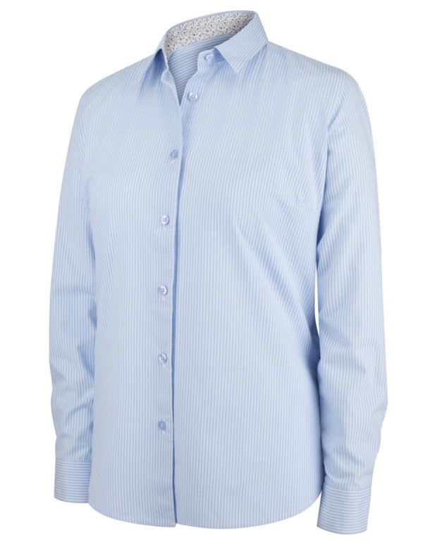 Hoggs of Fife Bonnie II Ladies Cotton Shirt Light Blue Stripe