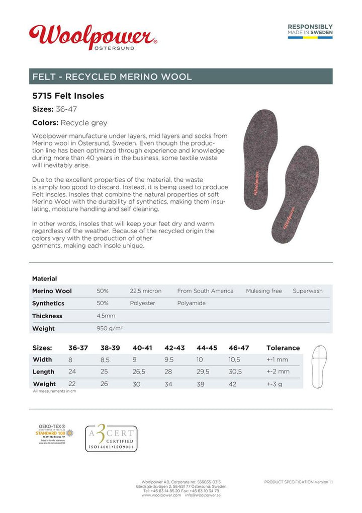 Woolpower Felt Insoles