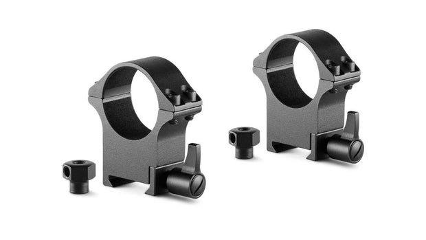 Hawke Pro Steel Ring Mounts~ 30mm, High, with Lever (fitted) and Nut Mounts