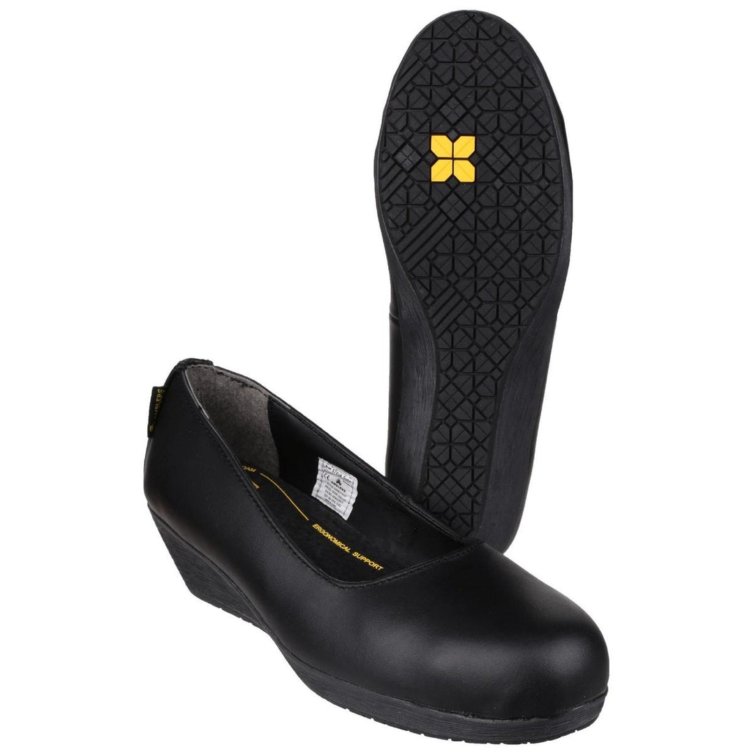 Amblers Safety FS107 Antibacterial Memory Foam Slip on Wedged Safety Court Shoe Black