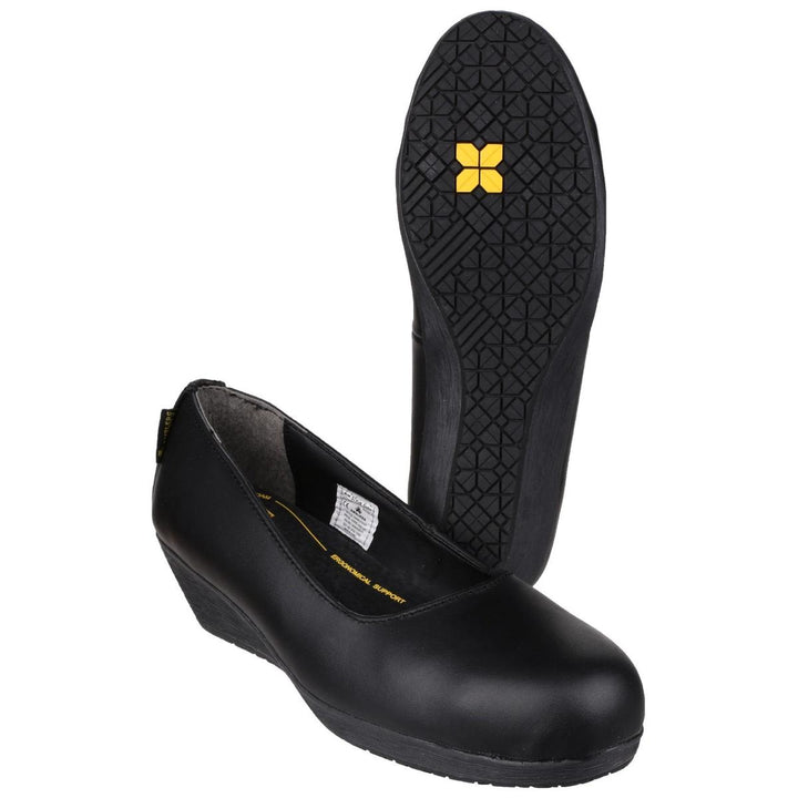 Amblers Safety FS107 Antibacterial Memory Foam Slip on Wedged Safety Court Shoe Black