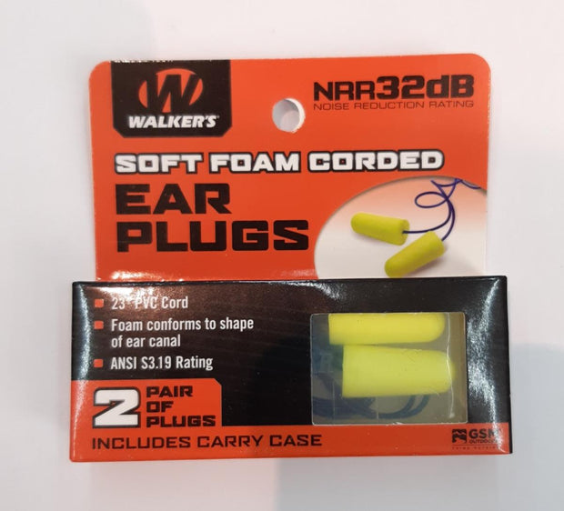 Walkers 2 Pairs Blue Corded Foam Plug With Plastic Case - Yellow