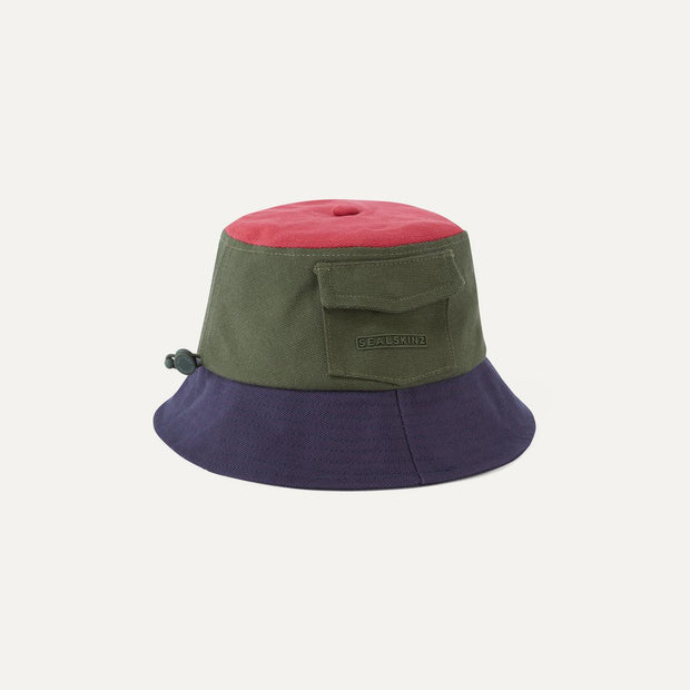 Sealskinz Lynford Waterproof Men's Colour Block Canvas Bucket Hat Olive/Red/Navy Men's HAT