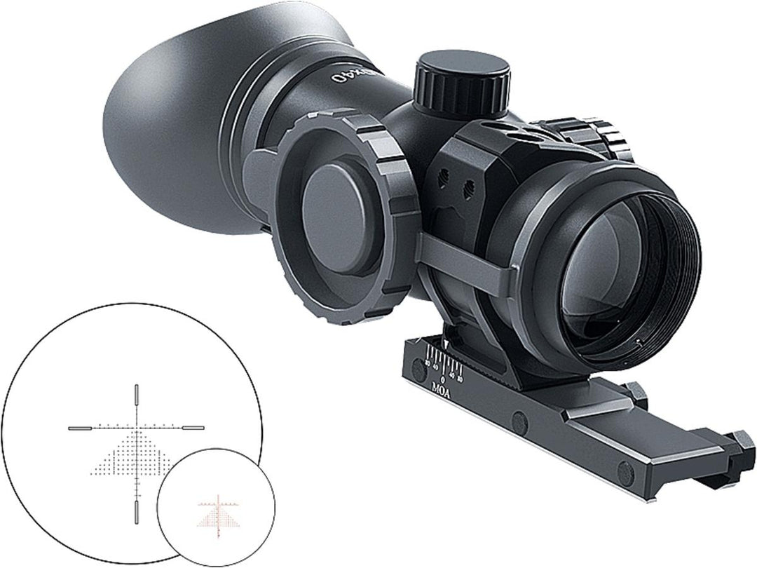 Immersive Optics 10x40 Prismatic Scope - MilDot Extended w/MOA Adjustable Mounts