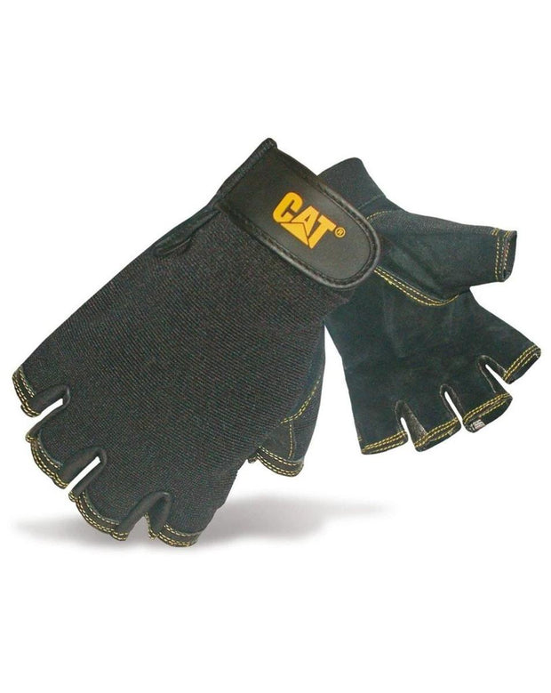 Caterpillar Leather Fingerless Gloves Black