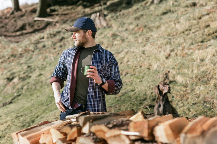 Hoggs of Fife Bark Fleece Lined Shirt Navy/Brown