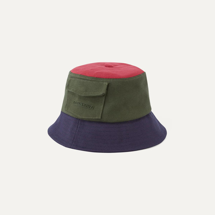 Sealskinz Lynford Waterproof Men's Colour Block Canvas Bucket Hat Olive/Red/Navy Men's HAT
