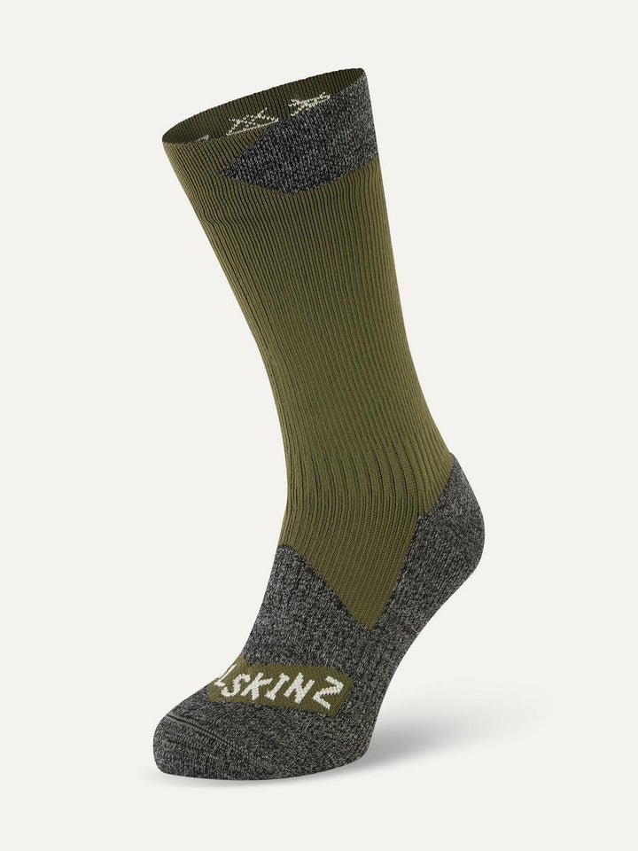 Sealskinz Raynham Waterproof All Weather Mid Length Sock Olive/Grey Marl Unisex SOCK