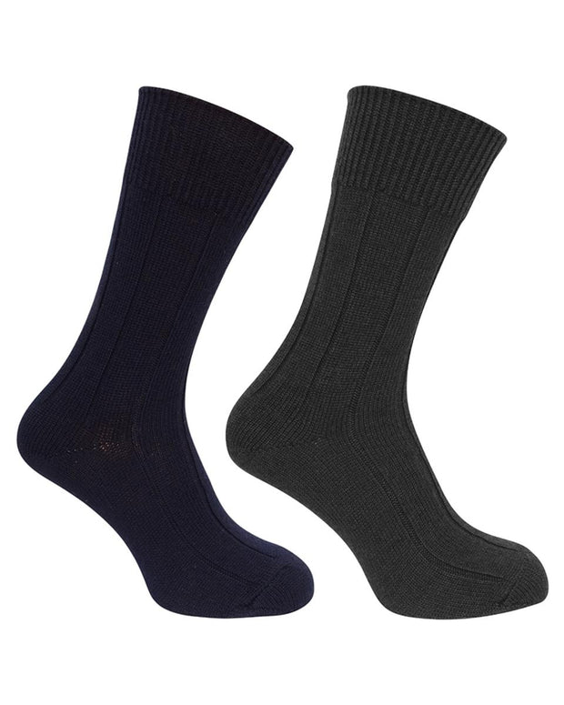 Hoggs of Fife 1906 Brogue Merino Country Socks (Twin Pack) - Navy/Grey