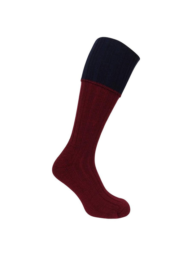 Hoggs of Fife 1901 Contrast Turnover Top Stockings - Burgundy/Navy