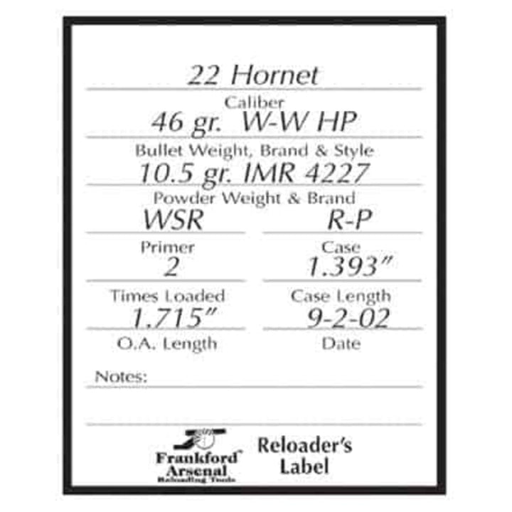 Frankford Frankford Arsenal Pistol and Rifle Reloaders Labels 100 Pk